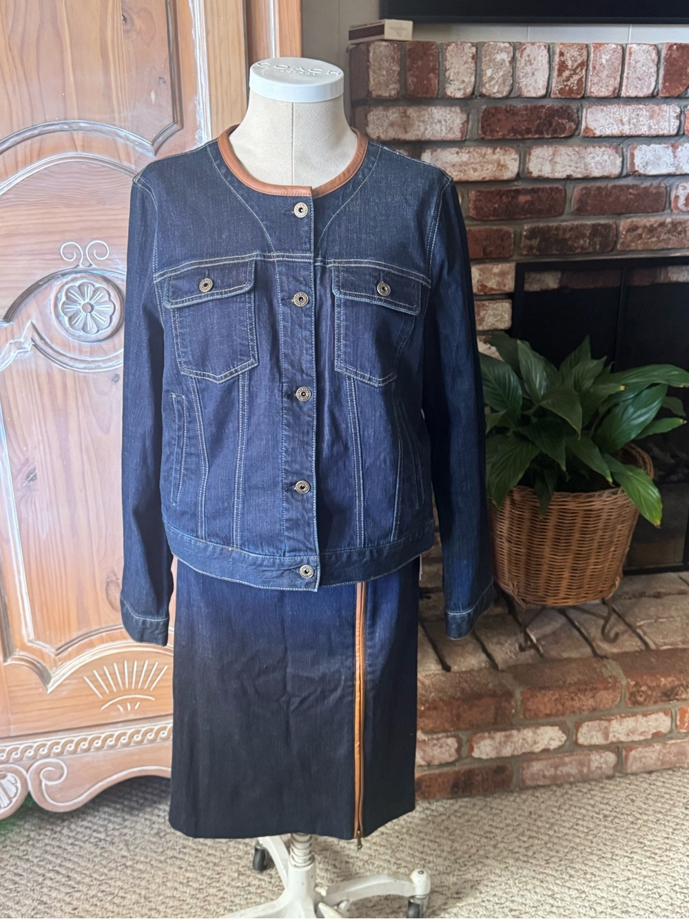 Ralph Lauren Dark Indigo Denim Set with Brown Trim
